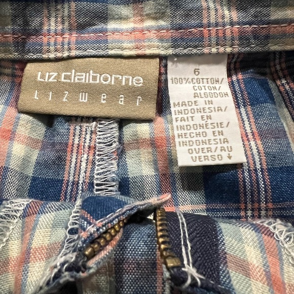 Liz Claiborne Lizwear Plaid Button Front Skorts 100% Cotton Size 6 - Picture 5 of 7